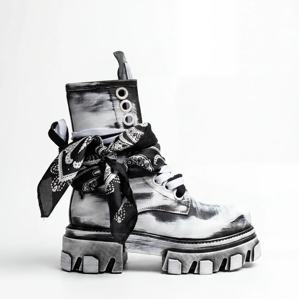 Printed Leather Black Boot