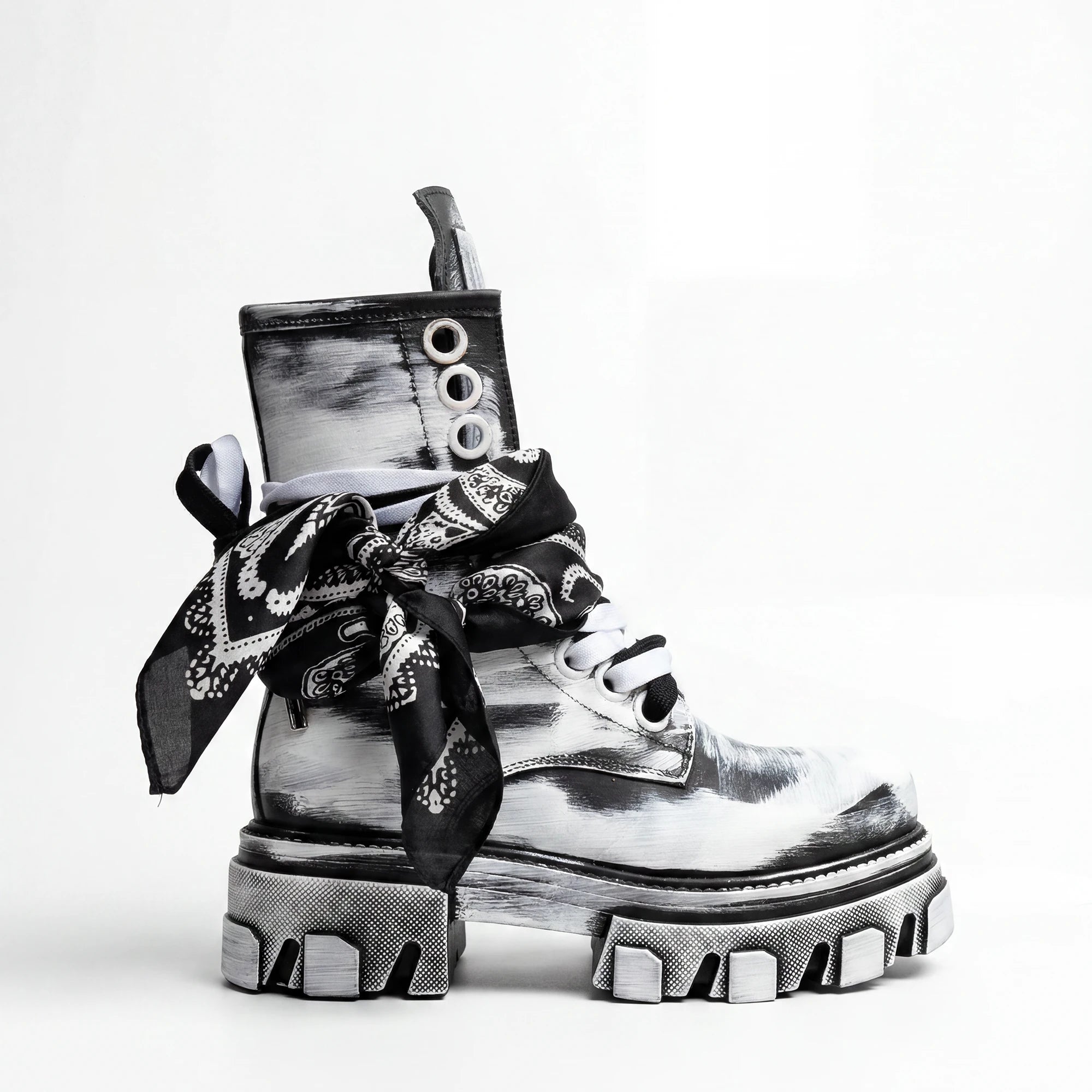 Printed Leather Black Boot