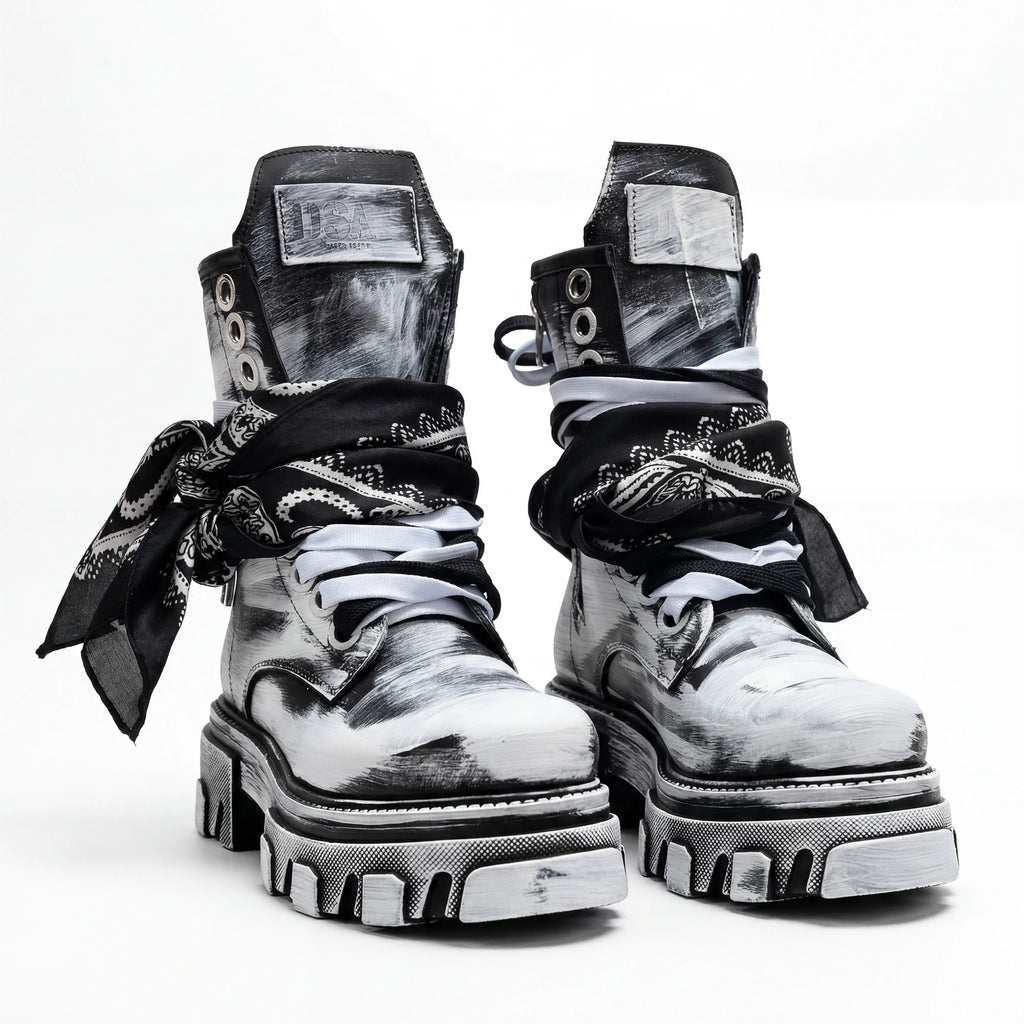 Printed Leather Black Boot