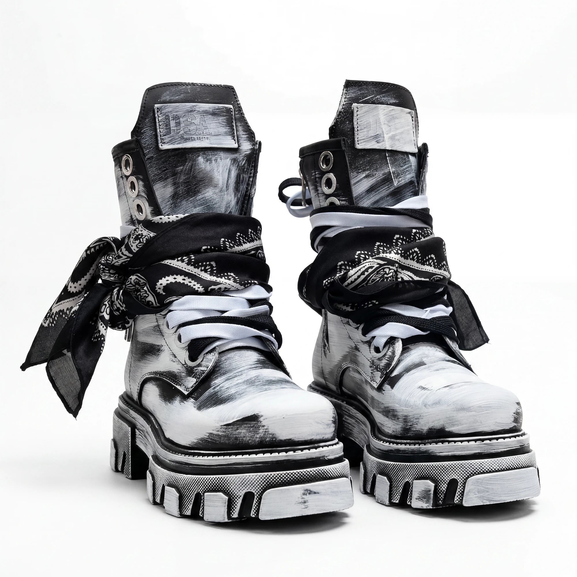 Printed Leather Black Boot