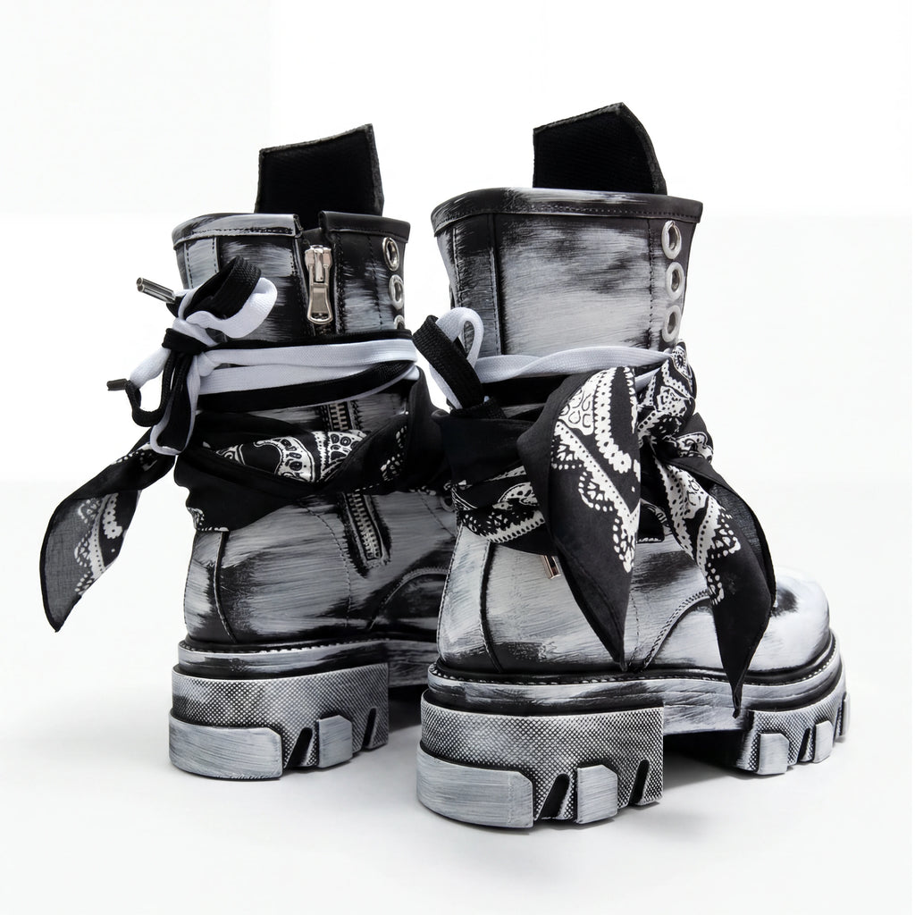 Printed Leather Black Boot