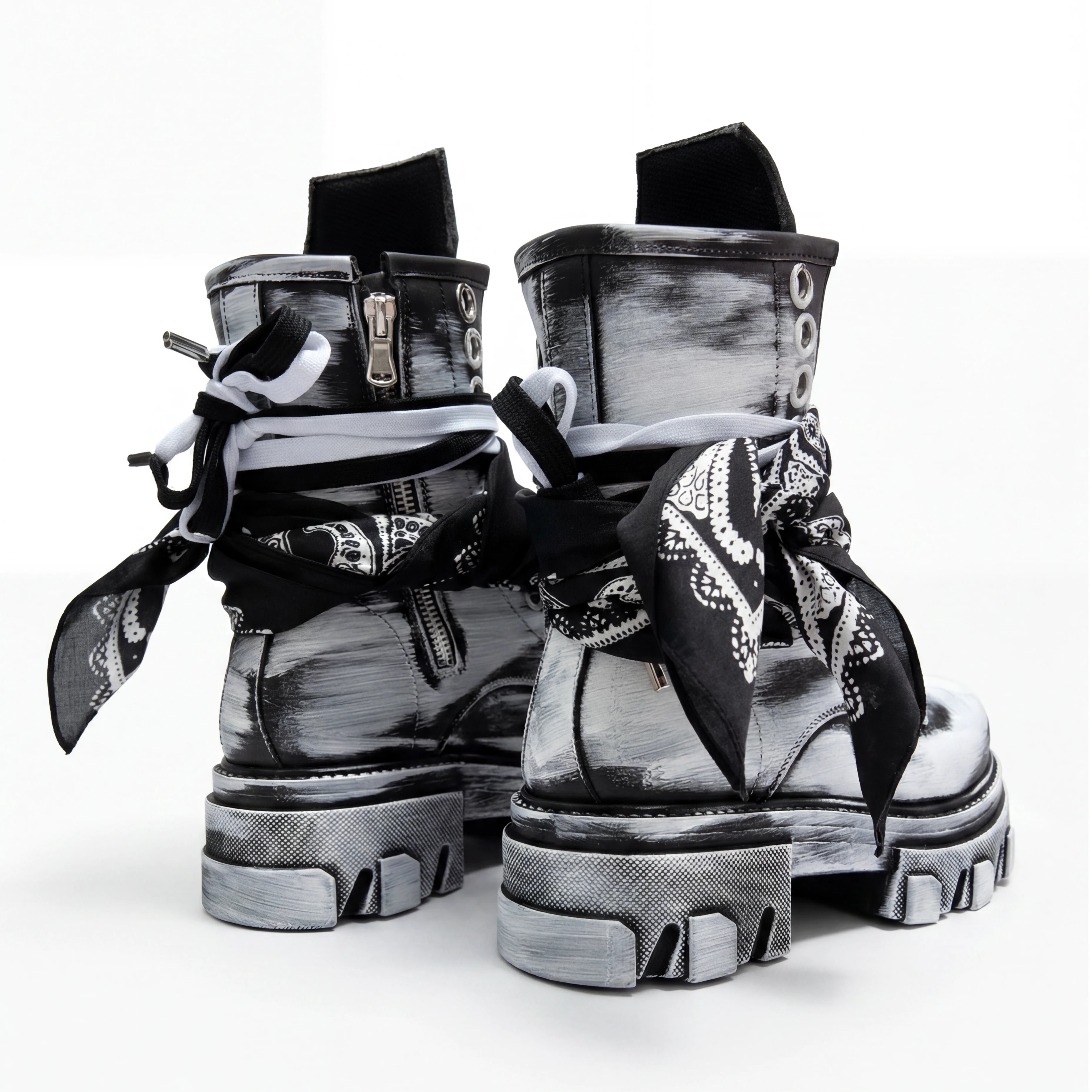 Printed Leather Black Boot