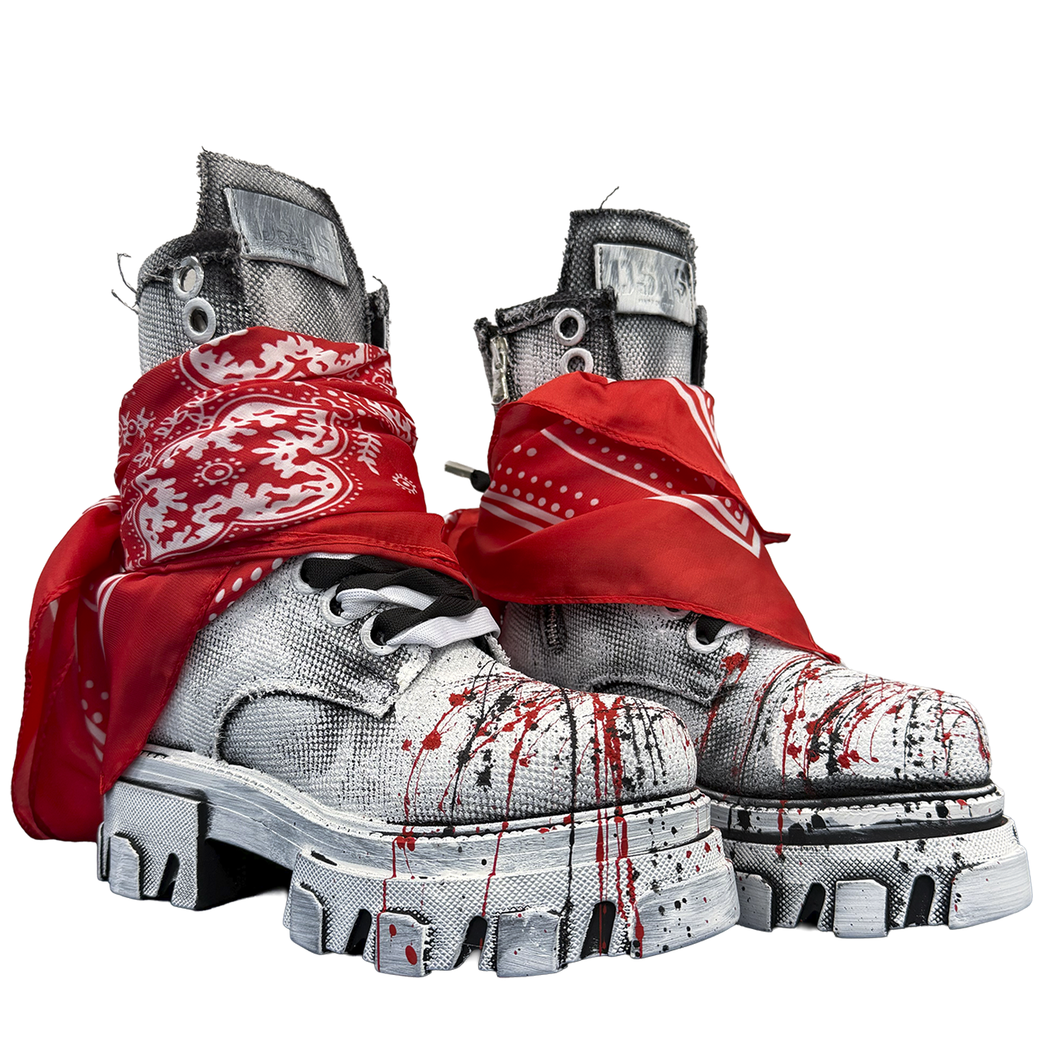 Boot - Nero in Tela Painted Rosso