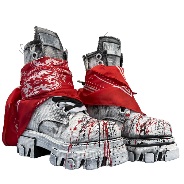 Boot - Nero in Tela Painted Rosso