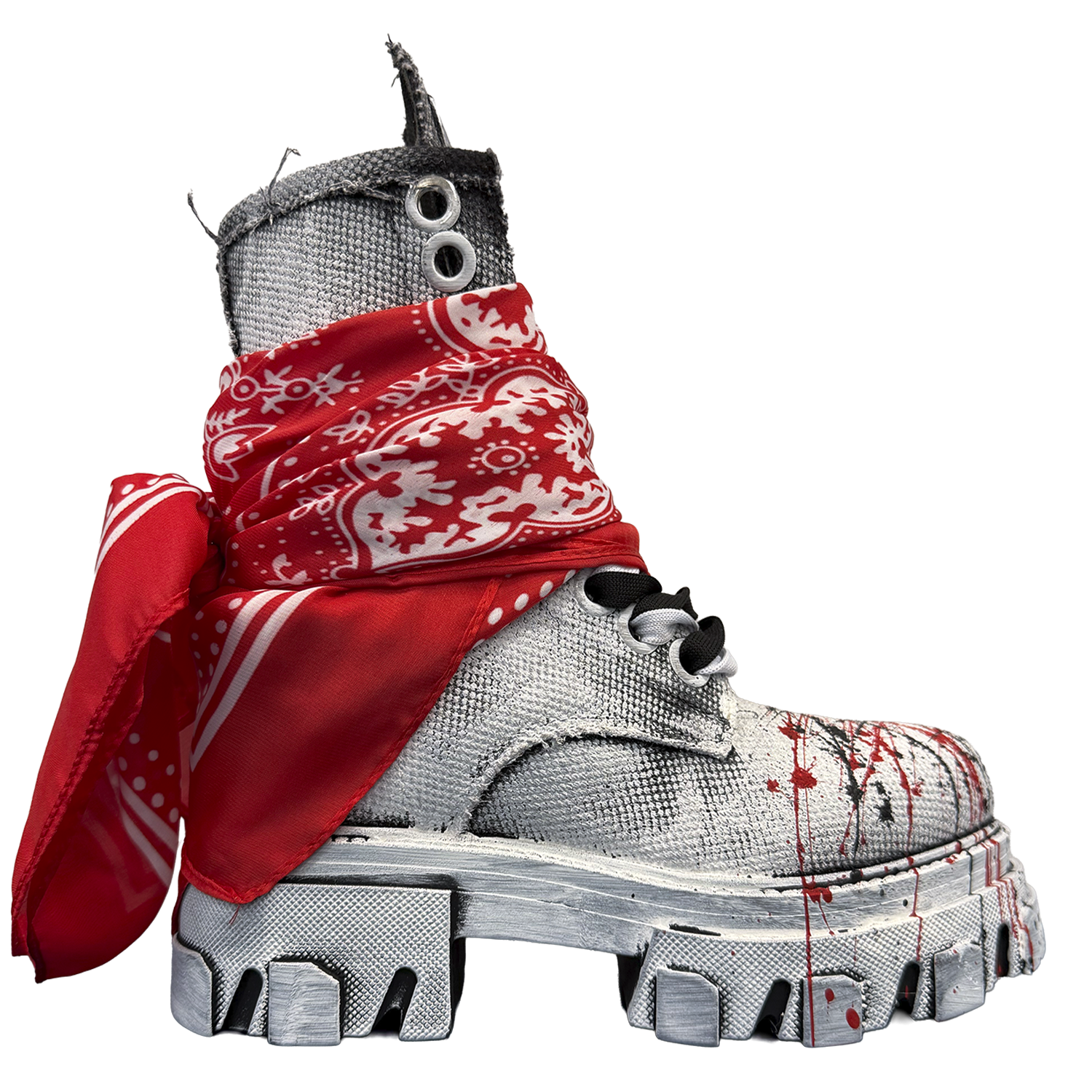 Boot - Nero in Tela Painted Rosso