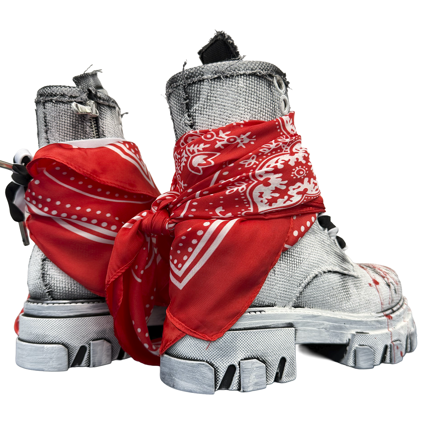 Boot - Nero in Tela Painted Rosso
