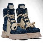 Indigo canvas bouclé boot