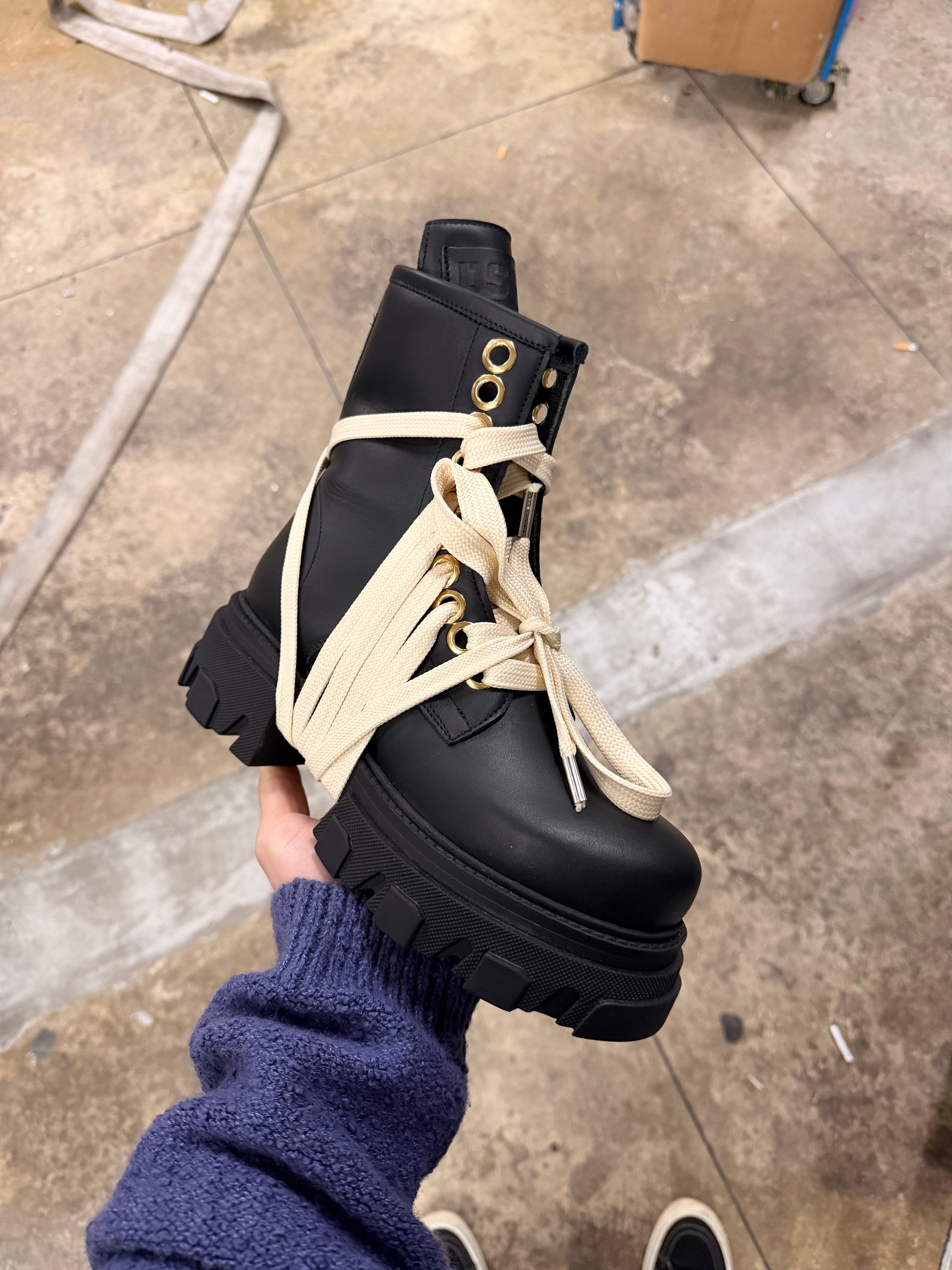 Boot black with laces