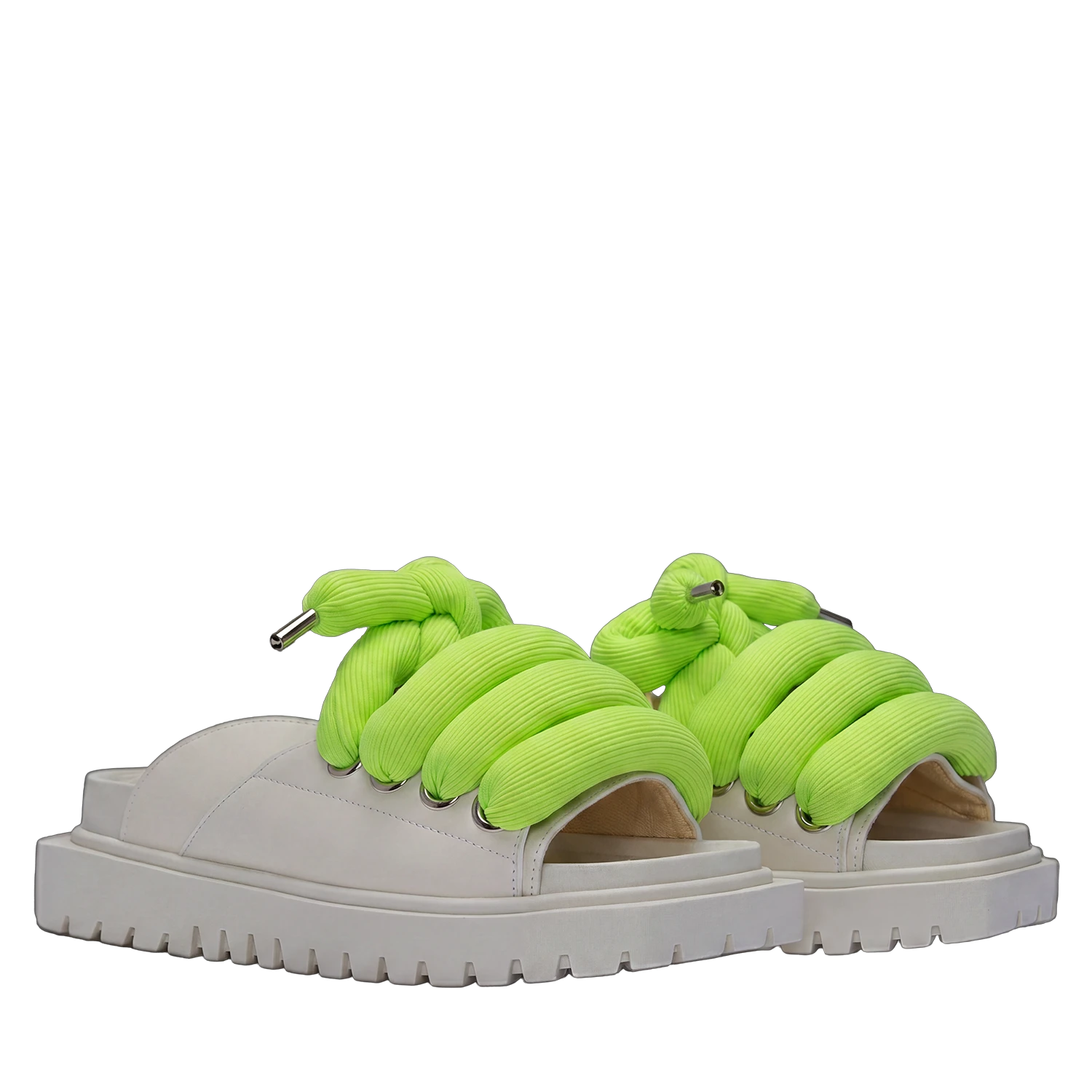 Sandalo - Pelle Crema - TB Verde Acido